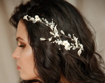 Ivory Flower Bridal Hair Vine, Floral Hair Comb, Hair Piece Wedding Headband