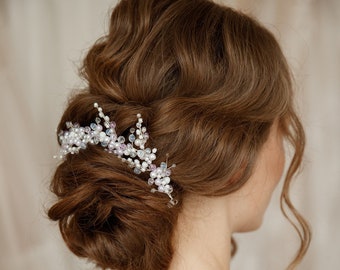 Bridal Pearl Hair Vine With Purple Shade, Wedding Hair Accessories