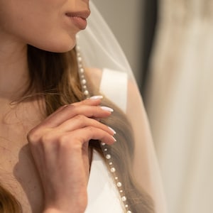 Perle Perlen Hochzeit Schleier Braut Schleier Perlenrand Perlenrand Kathedrale Brautschleier Kapelle Länge Elfenbein Schleier