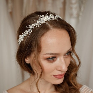 Bridal hair wreath with pearls wedding hair piece, bridal hair vine, pearl hair wreath for wedding image 6