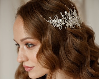 Wedding Hair Vine, Bridal Hair Piece, Floral Hair Comb, Crystal Bridal Jewelry