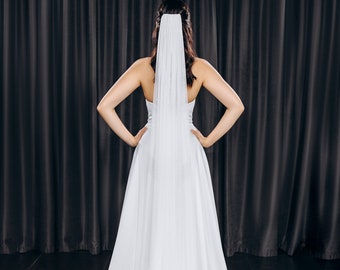 Sheer narrow veil Simple thin veil Single tier bridal veil Boho wedding fingertip floor veil