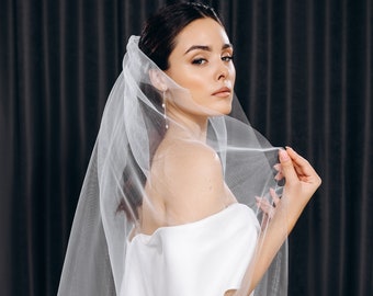 Cut Edge Bridal Veil Simple Wedding Veil, White Ivory Veil