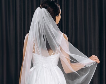 Raw edge simple wedding veil for bride Single layer one tier veil