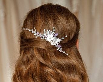 Floral Crystal Hair Comb, Crystal Wedding Hair Piece, Bridal Flower Comb