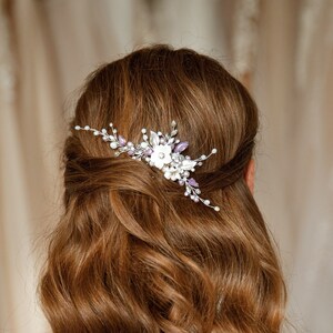 Floral Crystal Hair Comb, Crystal Wedding Hair Piece, Bridal Flower Comb image 1