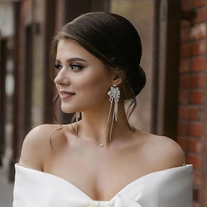 Crystal Bridal Earrings: Silver Leaf Rhinestone Dangle Earrings