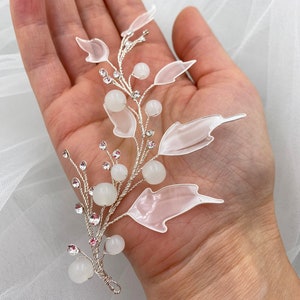 Bridal hair piece white leaf hair vine wedding silver rhinestone headpiece floral bridal hair jewelry image 7