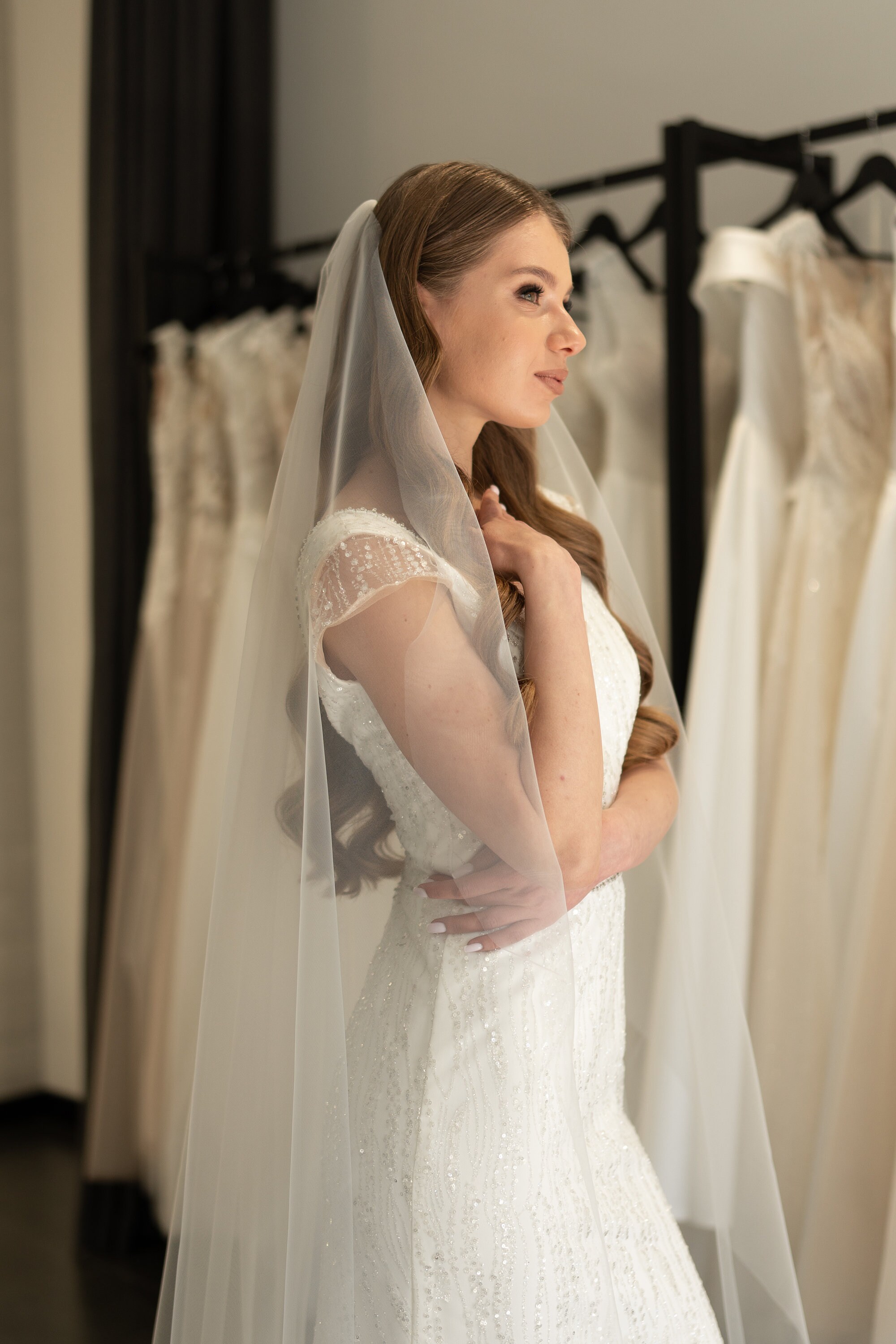 Angel Cut Wedding Veil, Cathedral Length Plain Veil, Chapel 