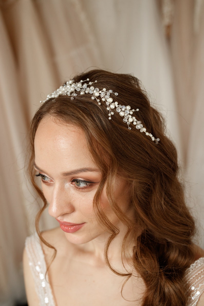 Bridal hair wreath with pearls wedding hair piece, bridal hair vine, pearl hair wreath for wedding image 8