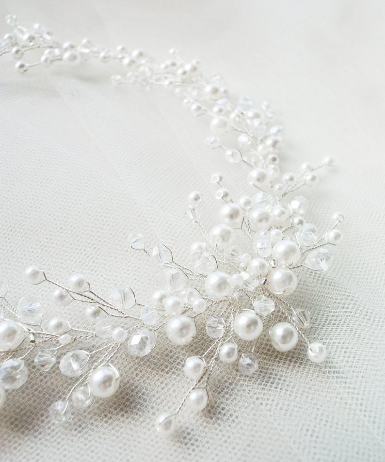 Bridal hair wreath with pearls wedding hair piece, bridal hair vine, pearl hair wreath for wedding image 4