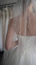 Wedding pearl veil Bridal fingertip veil with pearls Cathedral chapel length short veil