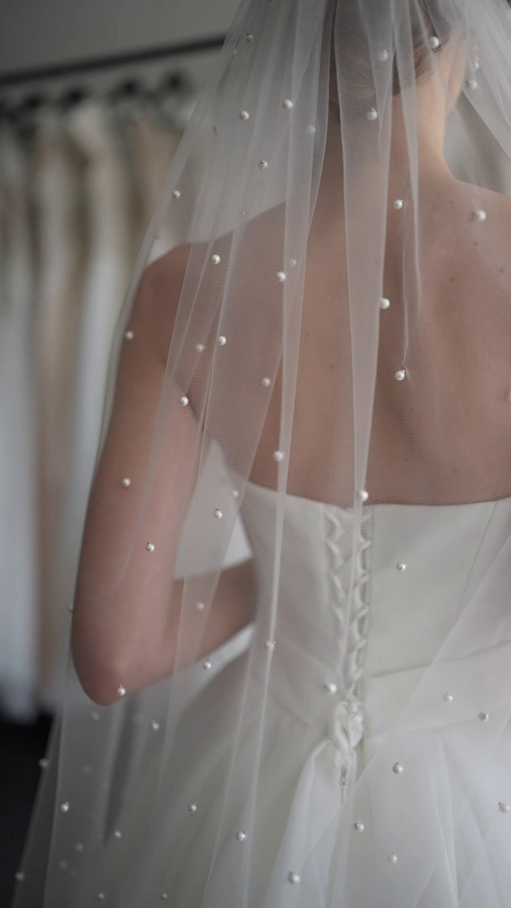 Wedding pearl veil Bridal fingertip veil with pearls Cathedral chapel length short veil