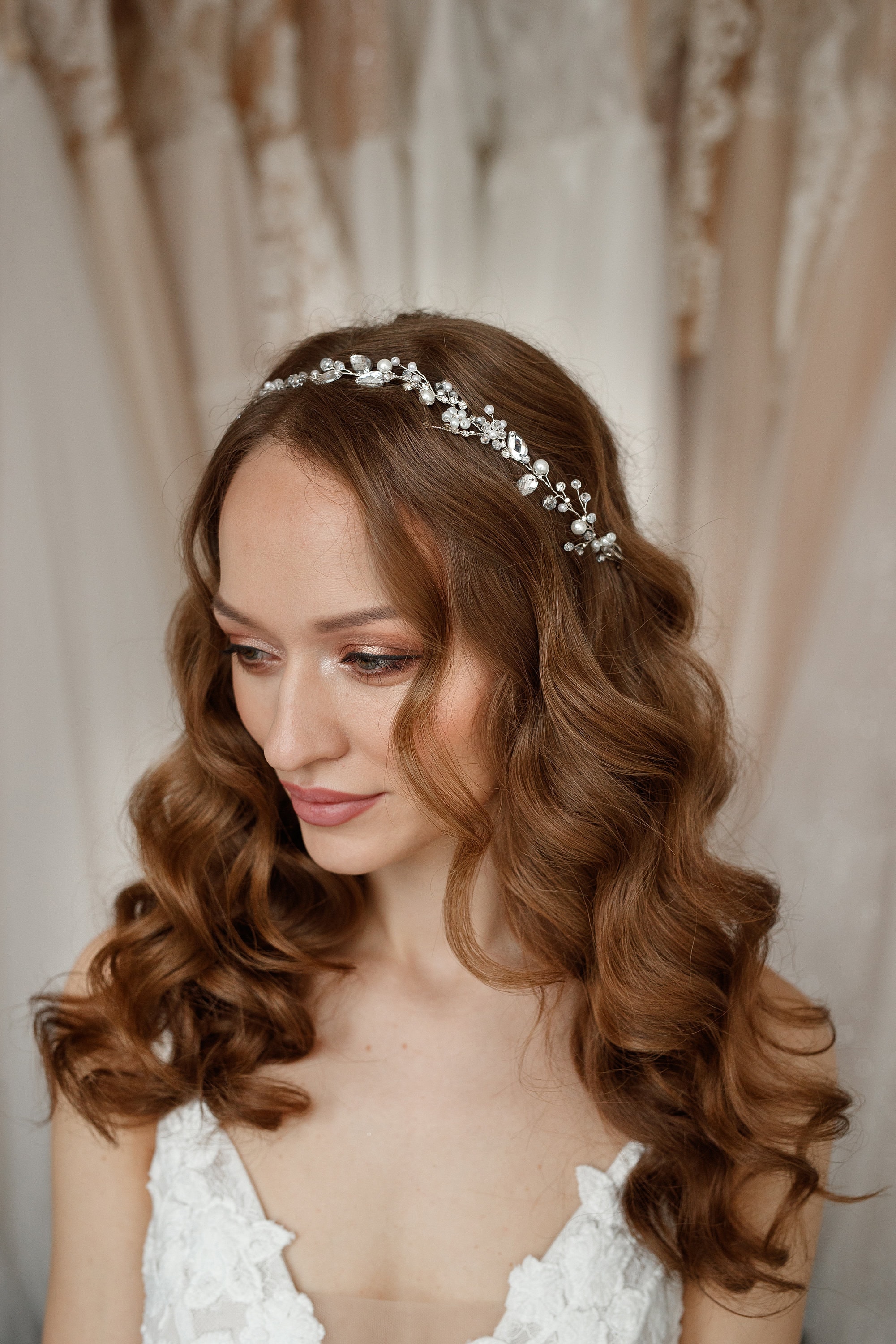 Pearls Wedding Hair Vine Crystal Bridal Accessories Diamante Headpiece 1 Piece