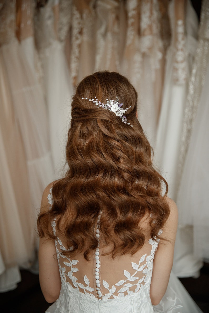 Floral Crystal Hair Comb, Crystal Wedding Hair Piece, Bridal Flower Comb image 5