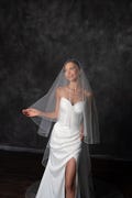 Pencil edge blusher veil, Double tier cathedral wedding veil, Soft cascading tulle, Chapel length