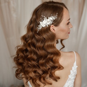 Bridal Flower Hair Piece, Wedding Hair Vine, Pearl Comb Floral Headpiece image 6