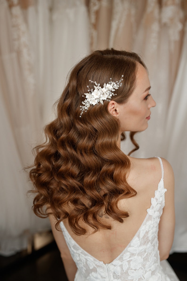 Bridal Flower Hair Piece, Wedding Hair Vine, Pearl Comb Floral Headpiece image 6