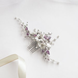 Floral Crystal Hair Comb, Crystal Wedding Hair Piece, Bridal Flower Comb image 2