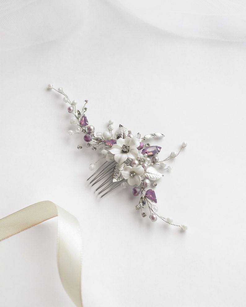Floral Crystal Hair Comb, Crystal Wedding Hair Piece, Bridal Flower Comb image 2
