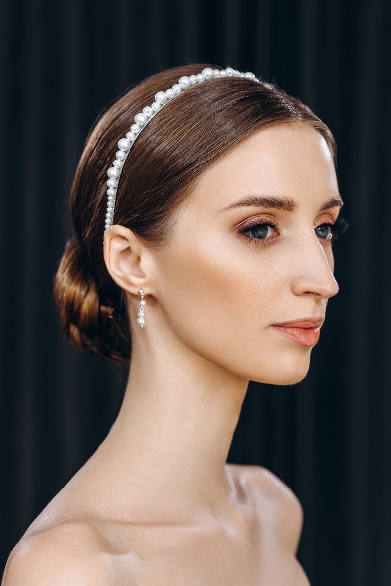 Bandeau de mariée simple en perle, pièce de cheveux de mariage boho, coiffure de demoiselle dhonneur, diadème de fête de mariée image 1