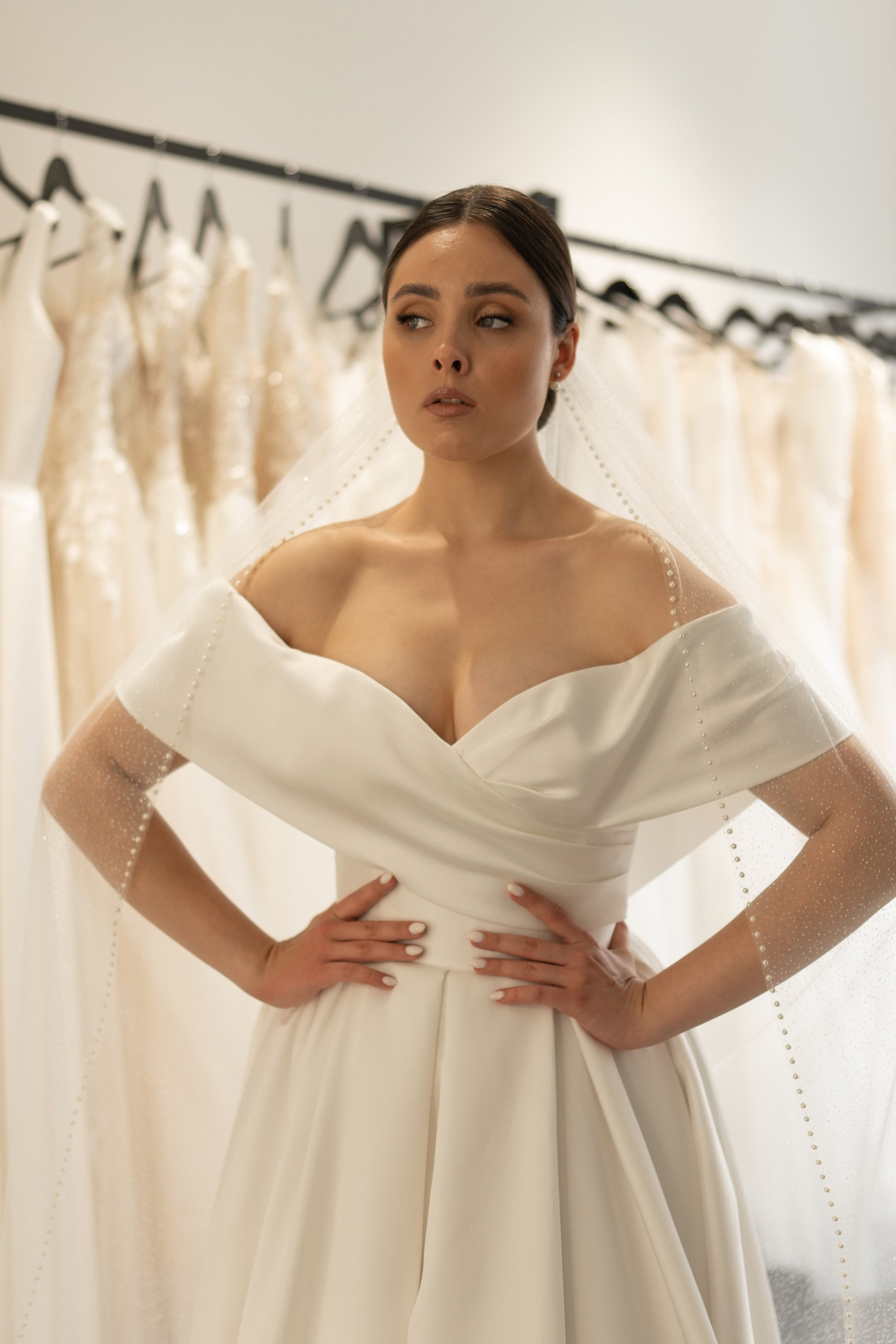 Shimmer Cluster Beaded Wedding Veil Mixed Beads & Sequin Floral Lace Cathedral Veil | Shop A.Cherie main image 3