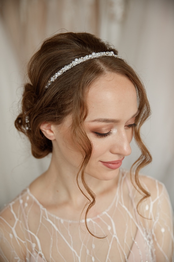Pearl Bridal Headband Boho Wedding Hair Piece Bridesmaid