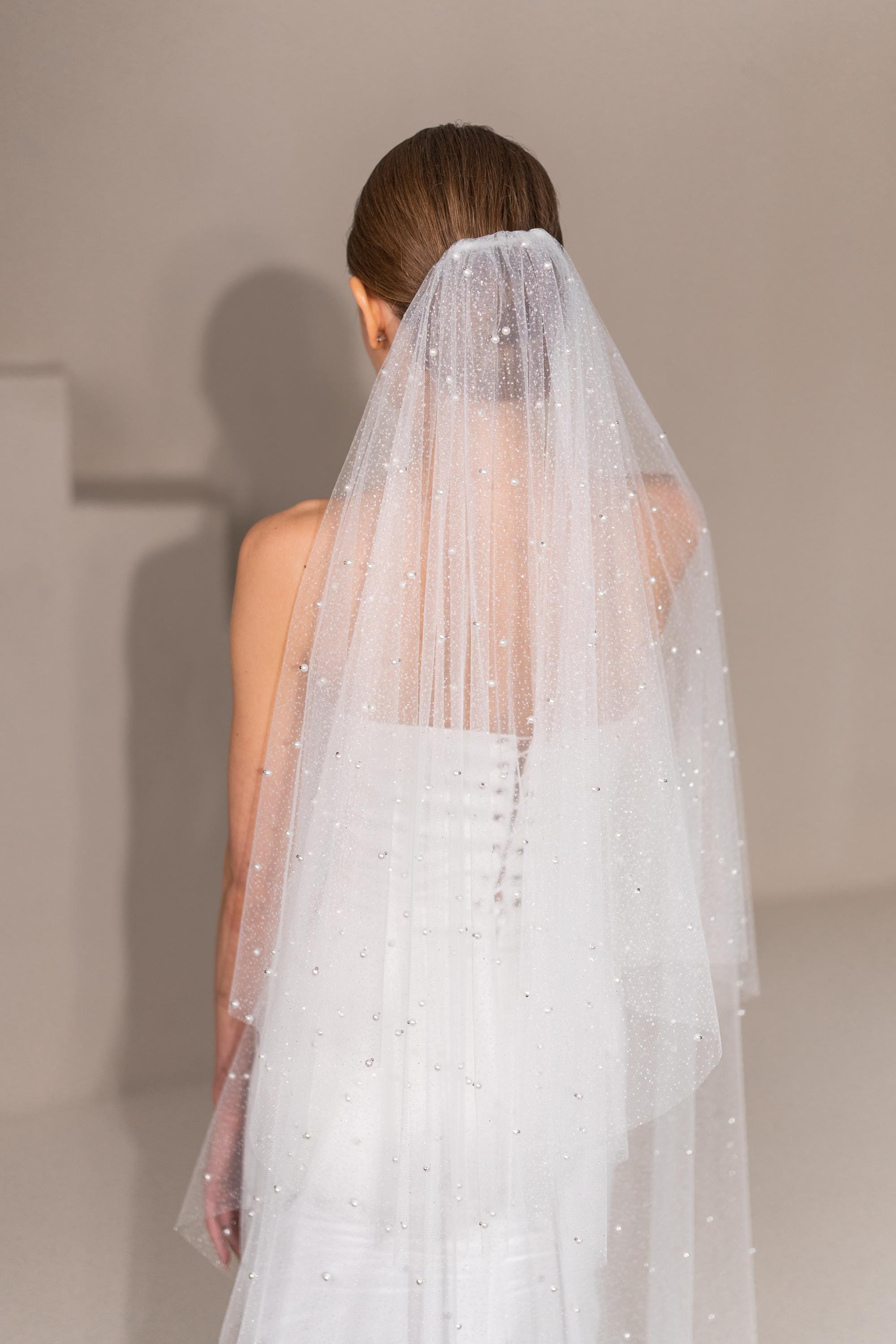 Double Tier Pearl Glitter Wedding Veil, Bridal Shimmer 