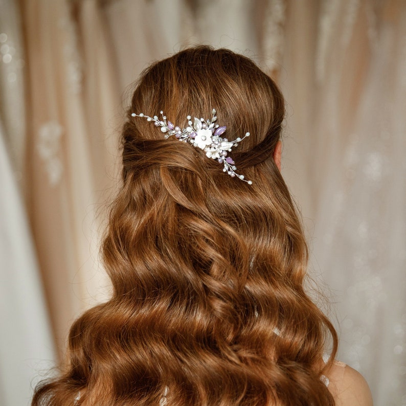 Floral Crystal Hair Comb, Crystal Wedding Hair Piece, Bridal Flower Comb image 1