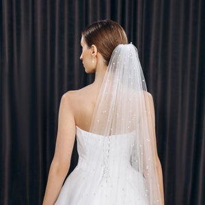 Pearl wedding veil chapel bridal veil