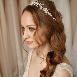 Bridal hair wreath with pearls wedding hair piece, bridal hair vine, pearl hair wreath for wedding image 7