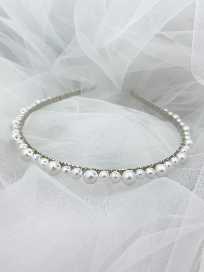 Bandeau de mariée simple en perle, pièce de cheveux de mariage boho, coiffure de demoiselle dhonneur, diadème de fête de mariée image 8
