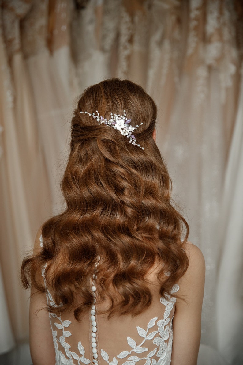 Floral Crystal Hair Comb, Crystal Wedding Hair Piece, Bridal Flower Comb image 6