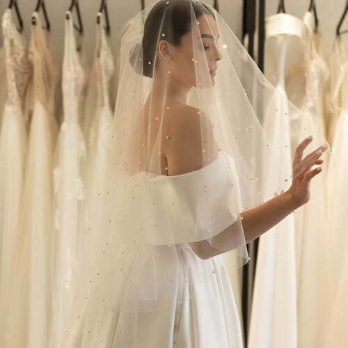Two Layers Pearl Veil With Blusher Wedding Pearl Veil Bridal 