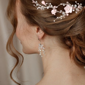 Blush flower bridal hair piece, wedding boho floral headpiece, wedding hair piece, bridal hair vine pearl image 10