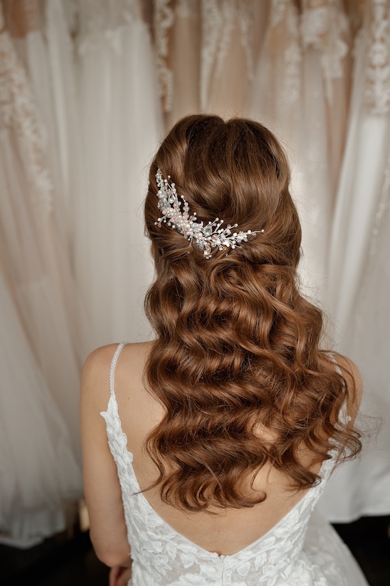 Fermaglio Capelli Sposa Con Perle E Cristalli - Accessorio Elegante Per Matrimoni E Feste, 10x5 Cm - Foto 7
