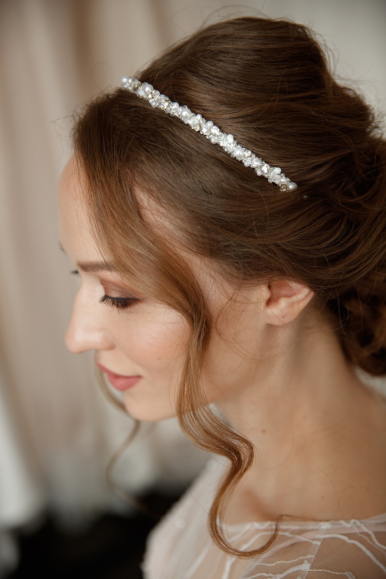 Pearl Bridal Headband, Boho Wedding Hair Piece, Bridesmaid Headpiece image 8