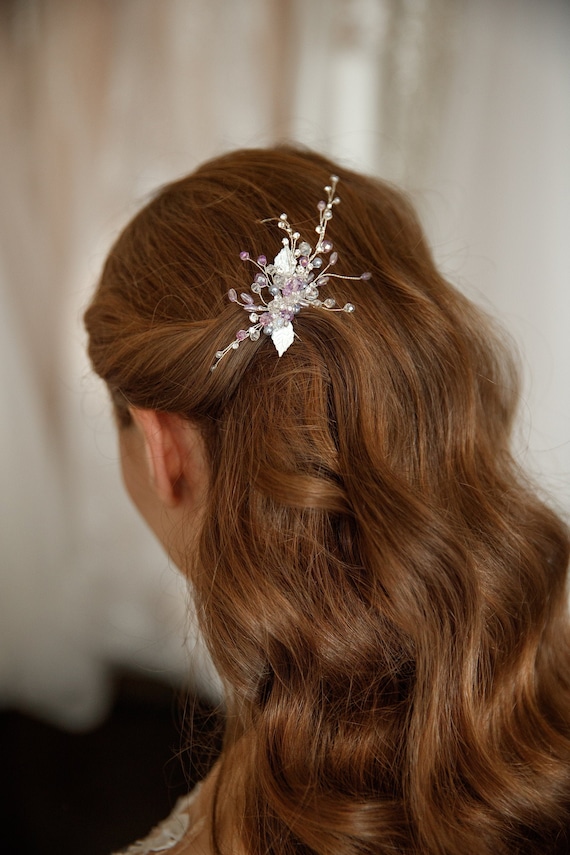 Purple Rhinestone Bridal Hair Comb: Silver Wedding Hair  display picture 1