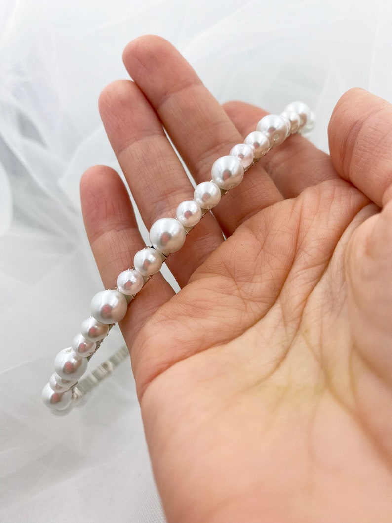 Bandeau de mariée simple en perle, pièce de cheveux de mariage boho, coiffure de demoiselle dhonneur, diadème de fête de mariée image 9