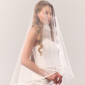 Satin trim veil with blusher, Wedding chapel length veil, Bridal blusher veil, satin ribbon edge veil image 3