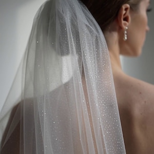 Short wedding veil, Bachelorette party veil, Mini veil, Shoulder length veil, Pearl simple single tier veil, Hen party veil Glitter