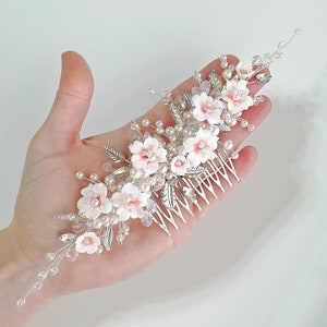 Sakura bridal hair comb, wedding silver flower piece