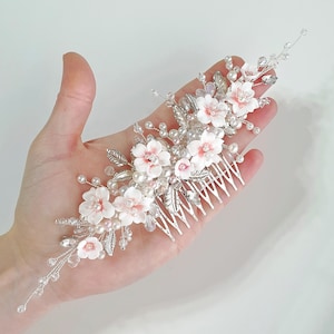 Sakura bridal hair comb, wedding silver flower piece