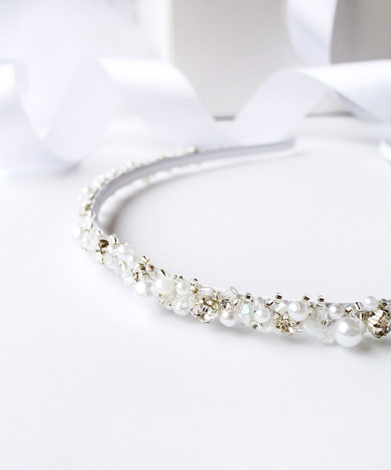 Pearl Bridal Headband, Boho Wedding Hair Piece, Bridesmaid Headpiece image 3