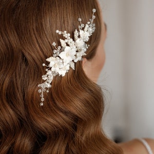 Bridal Flower Hair Piece, Wedding Hair Vine, Pearl Comb Floral Headpiece image 9