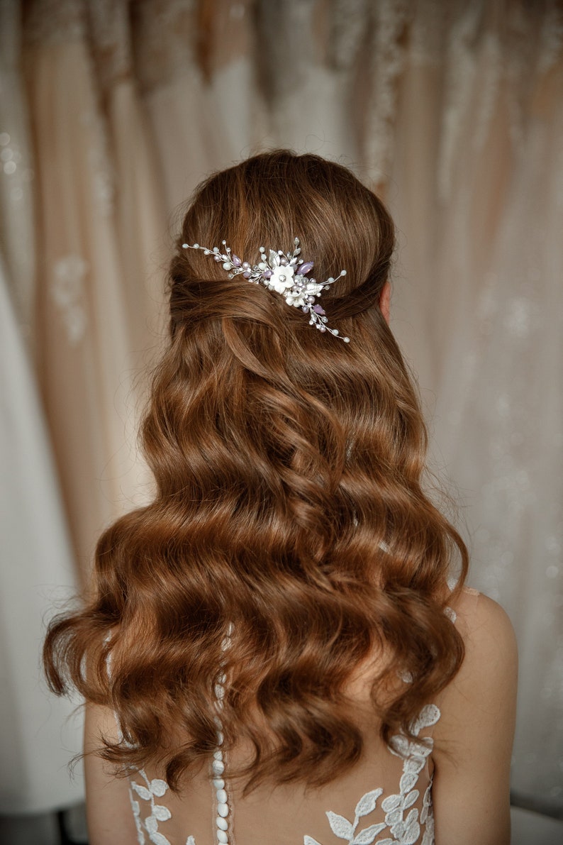 Floral Crystal Hair Comb, Crystal Wedding Hair Piece, Bridal Flower Comb image 3