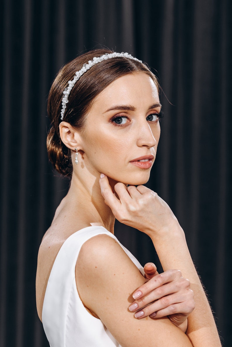 Pearl Crystal Bridal Headband Classic Wedding Hair Piece Etsy