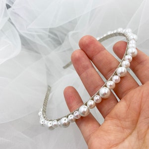 Bandeau de mariée simple en perle, pièce de cheveux de mariage boho, coiffure de demoiselle dhonneur, diadème de fête de mariée image 4