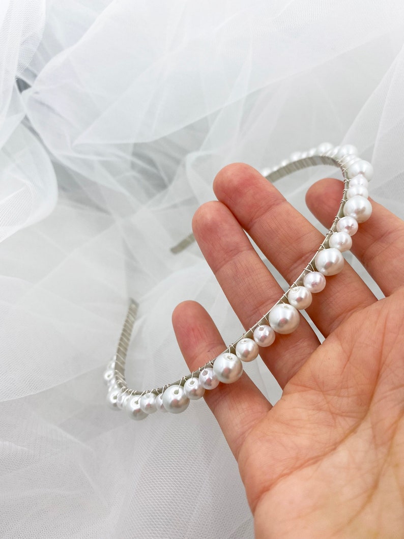 Bandeau de mariée simple en perle, pièce de cheveux de mariage boho, coiffure de demoiselle dhonneur, diadème de fête de mariée image 4