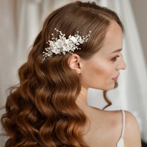 Bridal Flower Hair Piece, Wedding Hair Vine, Pearl Comb Floral Headpiece image 10